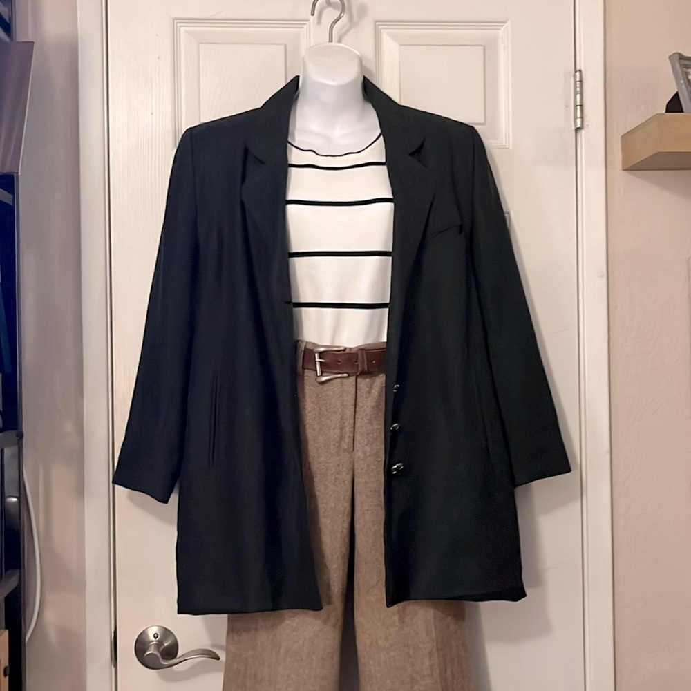 Gray Vintage Boxy Lined Winter Fall Boxy Oversized Blazer Jacket Sz L